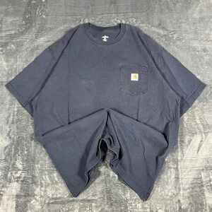 Y2K Carhartt Navy Blue Pocket T-Shirt - size XL - measurements listed
